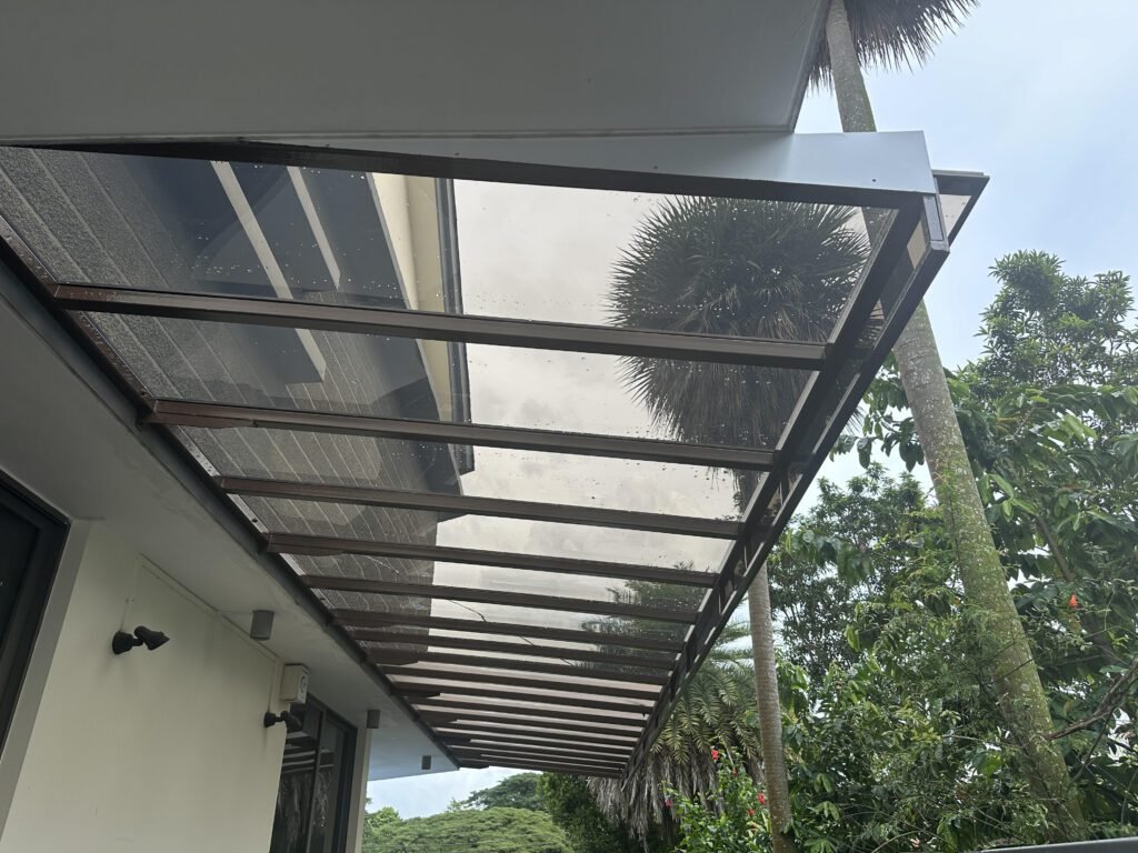 Awning roof installation that enhances both residential and commercial views